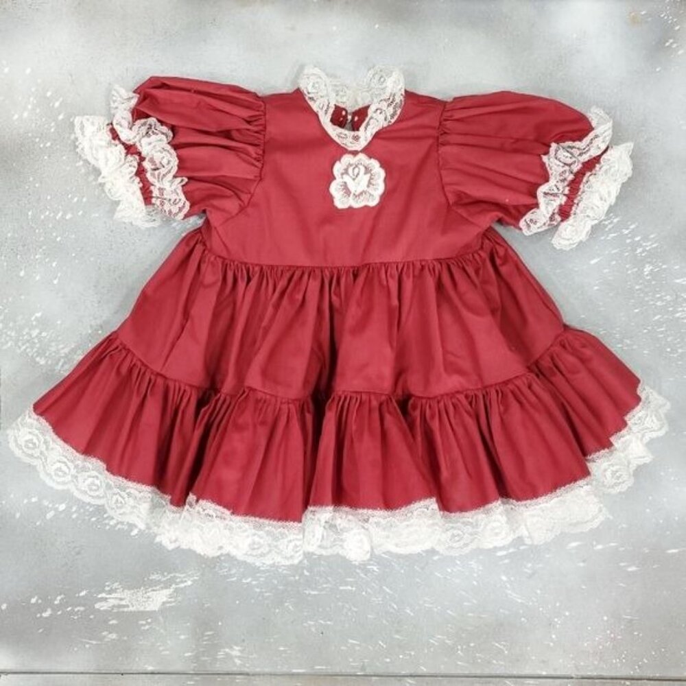 Vintage Lace Full Circle Pinafore Dress Bloomer Set Red Stripe Holiday Twirl - Picture 7 of 10